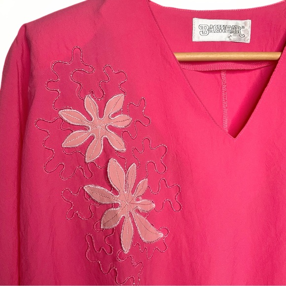 Bagwear Pink Floral Appliqué Top Womens SZ XL Girlhoodcore Feminine Living Doll - Picture 4 of 8